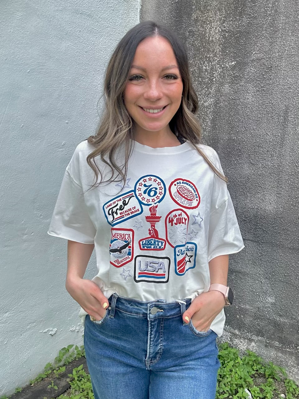 Patriotic Patches On White Tee