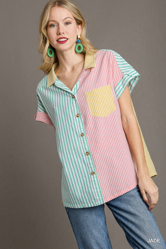 Jade Pin Stripe Blouse