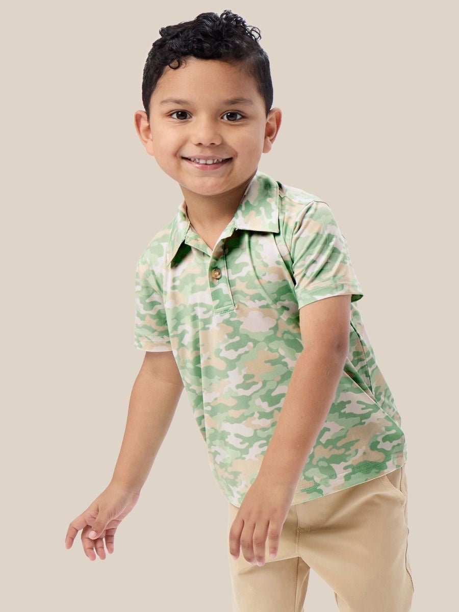 Littles Sage Camo Polo