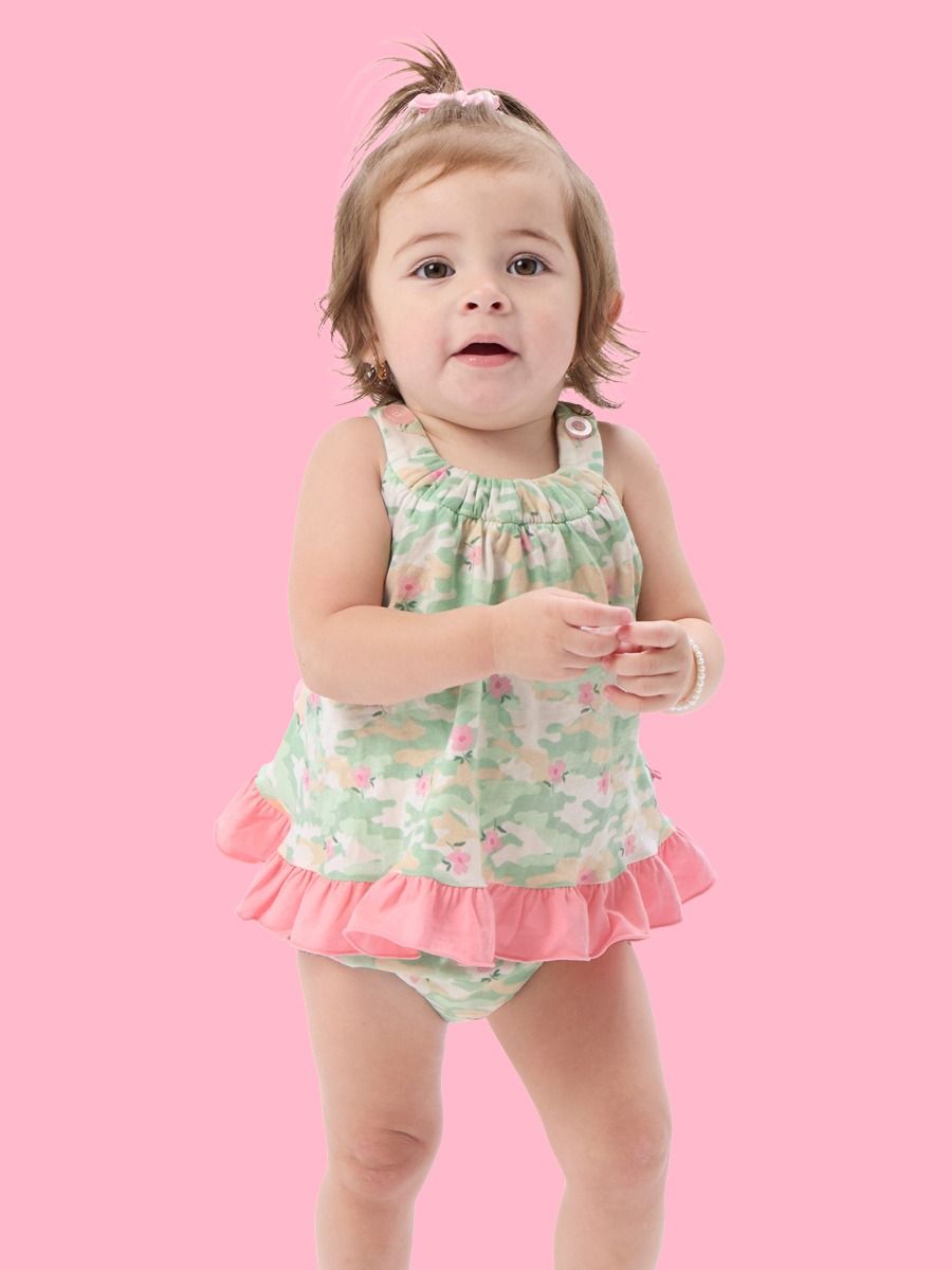 Girls Sage Blossom Camo Top & Bloomer Set