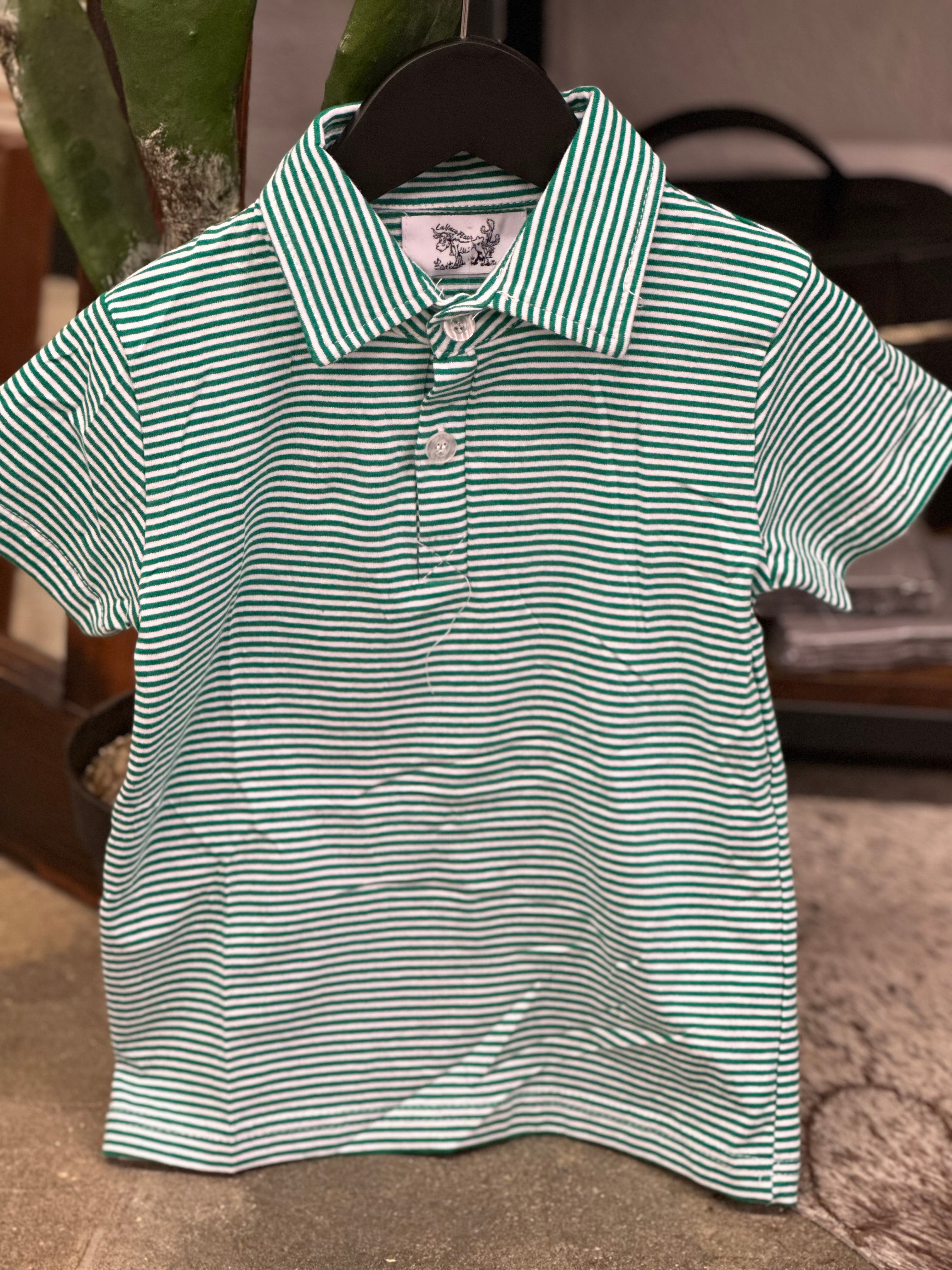 Boys Green Stripped Polo