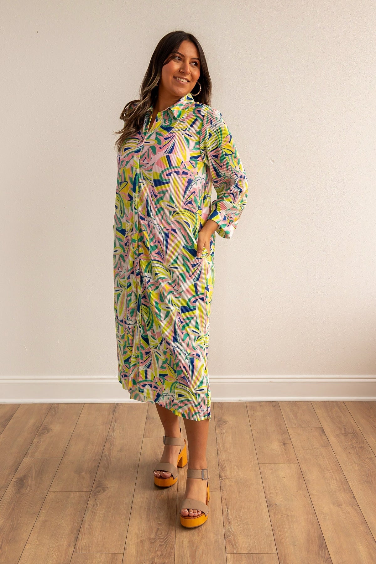 Summer Abstract Button Down Cover Up