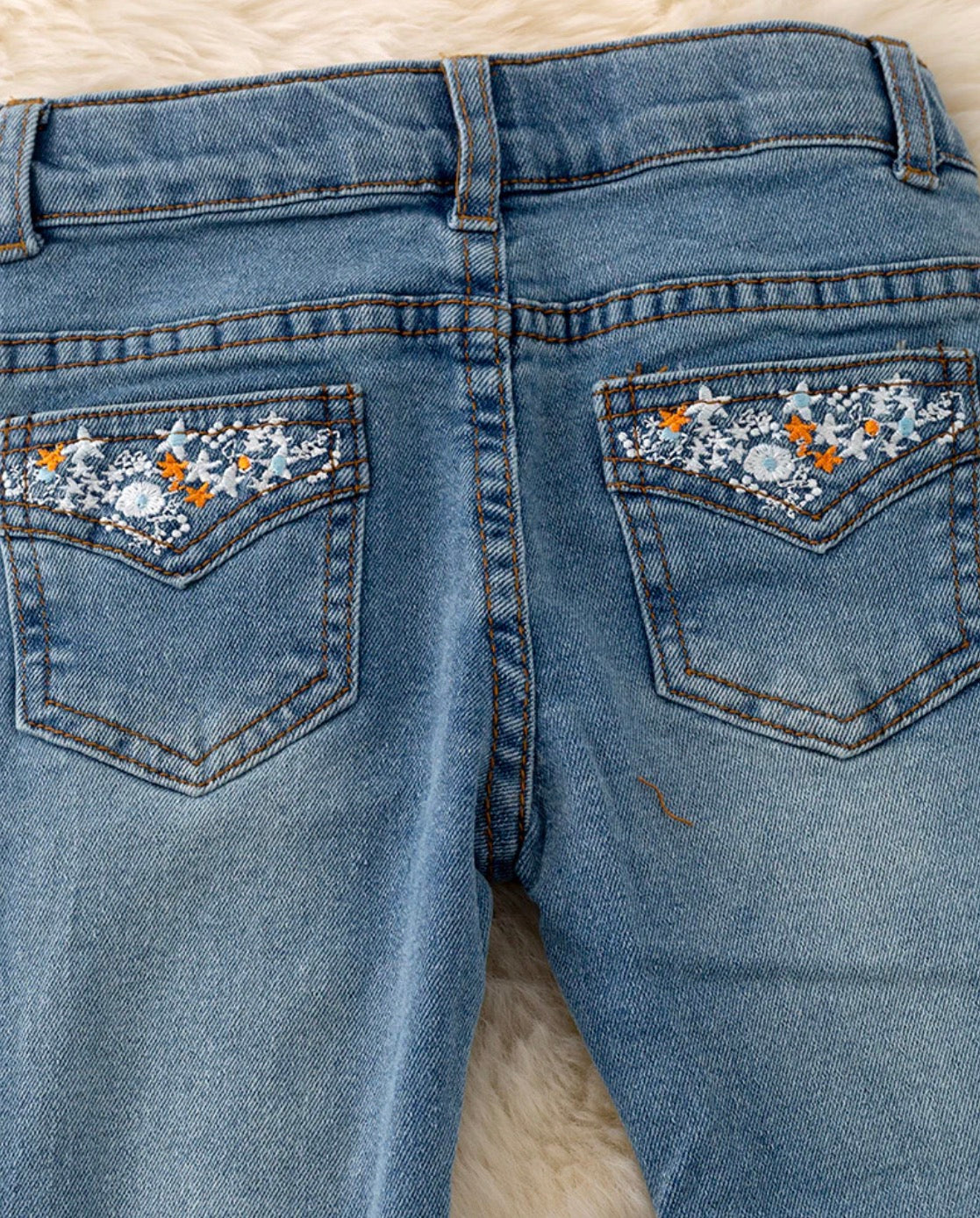 Girls Embroidered Pocket Jean