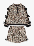 Classic Leopard Fleece Bow Quarter Zip & Shorts Set