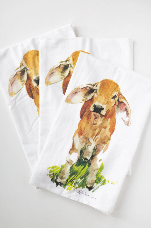 V8 Brahman Calf Watercolor Kitchen Towel