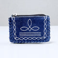 NAVY BLUE BOOTSTITCH SUEDE COIN POUCH