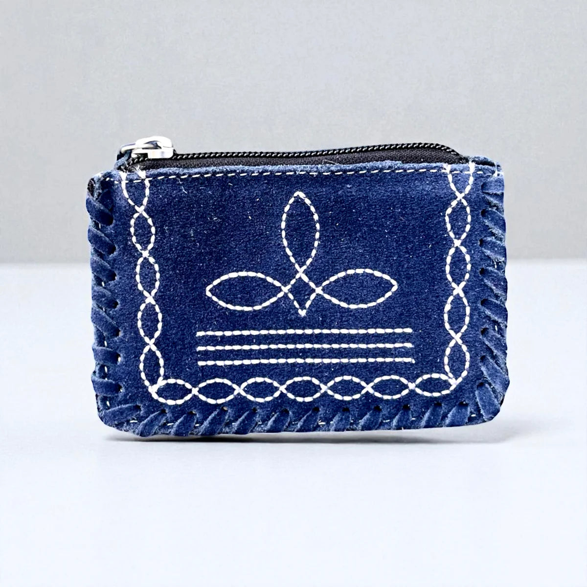 NAVY BLUE BOOTSTITCH SUEDE COIN POUCH