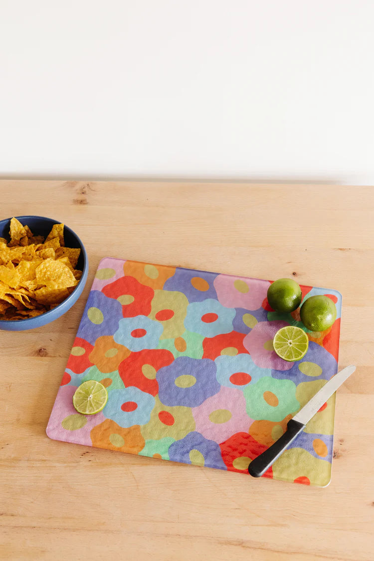 Large Tempered Glass Floral Cutting Board