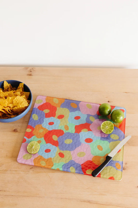 Large Tempered Glass Floral Cutting Board