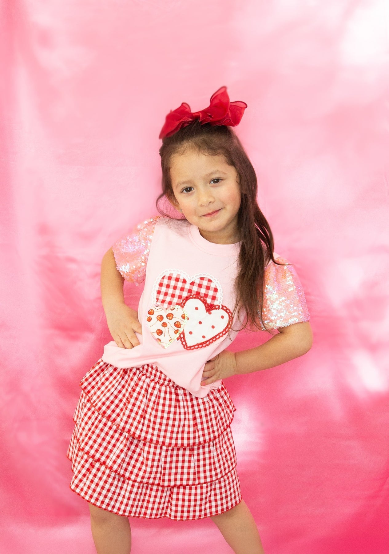 Girls’ Heart Patches On Pink Princess Top