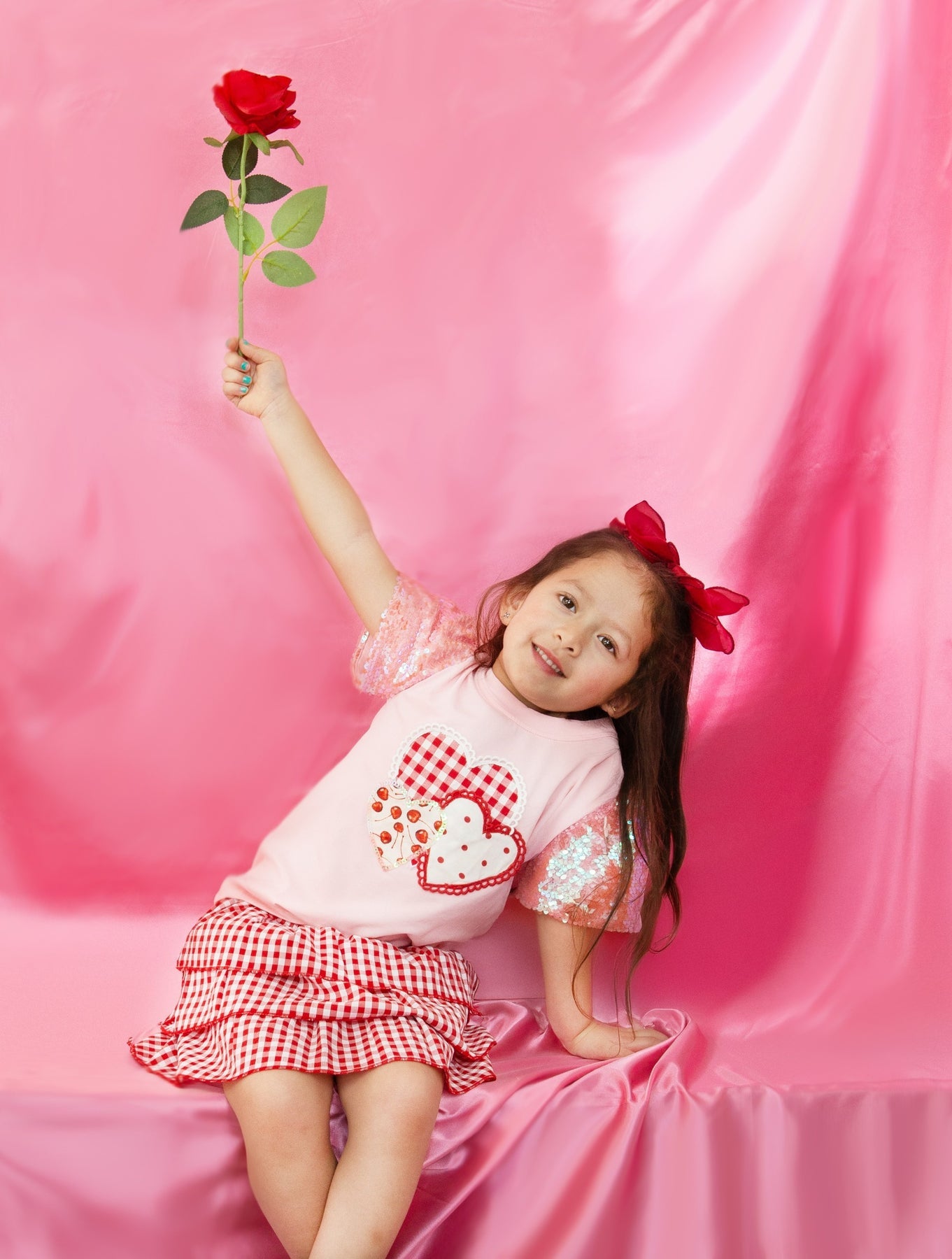 Girls’ Heart Patches On Pink Princess Top