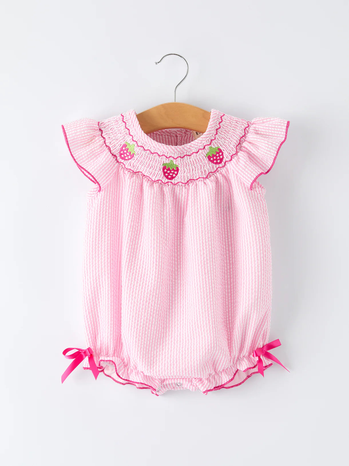 Baby Strawberry Smocked Bubble
