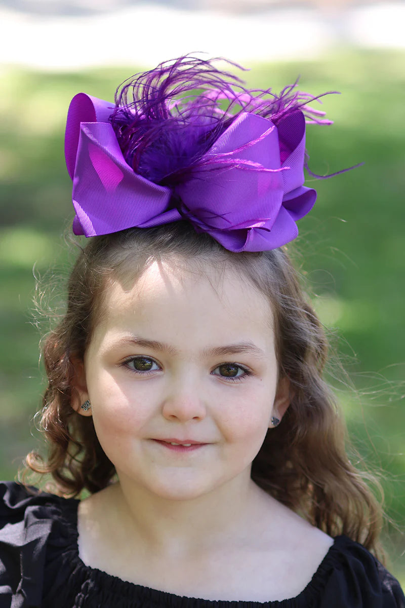 Purple 7.5” Double Layered Feather Bow