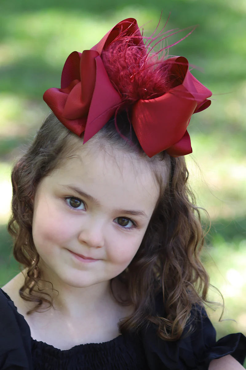 Maroon 7.5” Double Layered Feather Bow