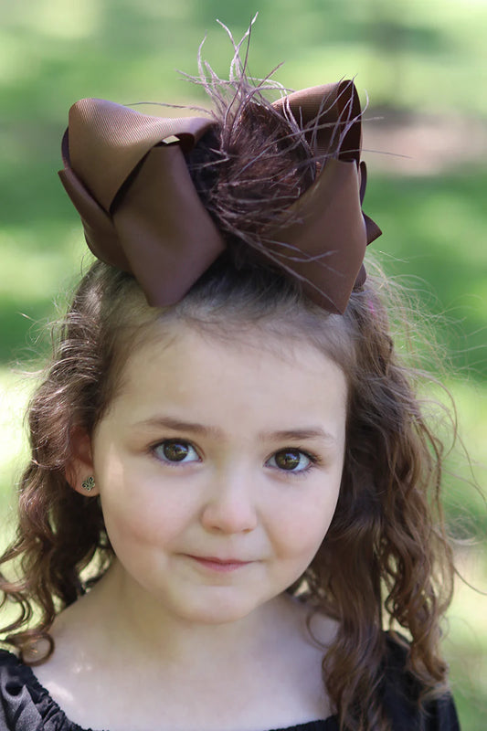 BROWN DOUBLE LAYER FEATHER HAIR BOW 7.5"