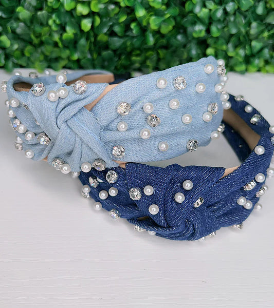 Girls Denim & Bling Headband