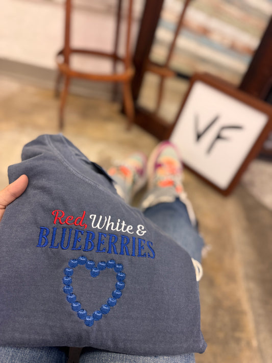 Red White & Blueberries Embroidered TShirt