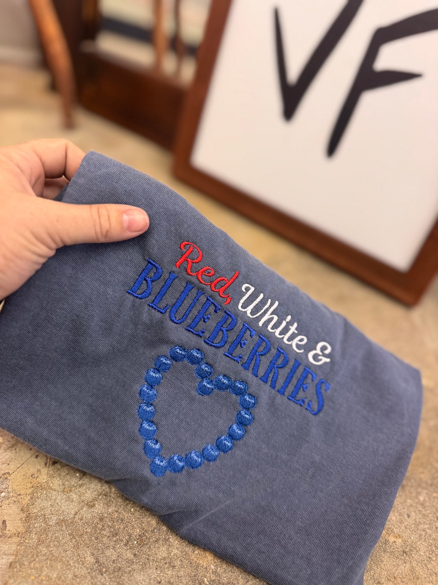 Red White & Blueberries Embroidered TShirt