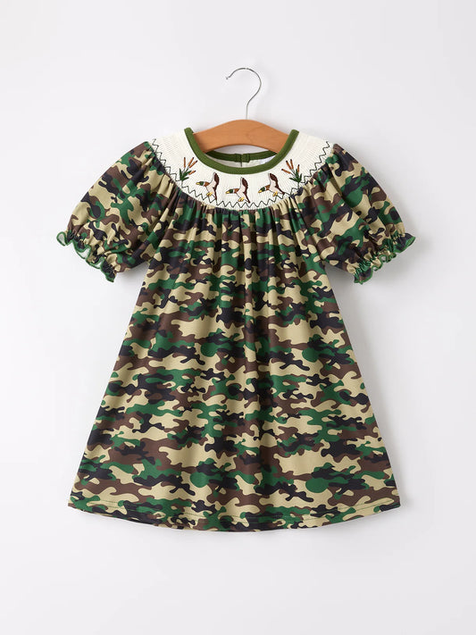 Camo Smocked Girls Dress