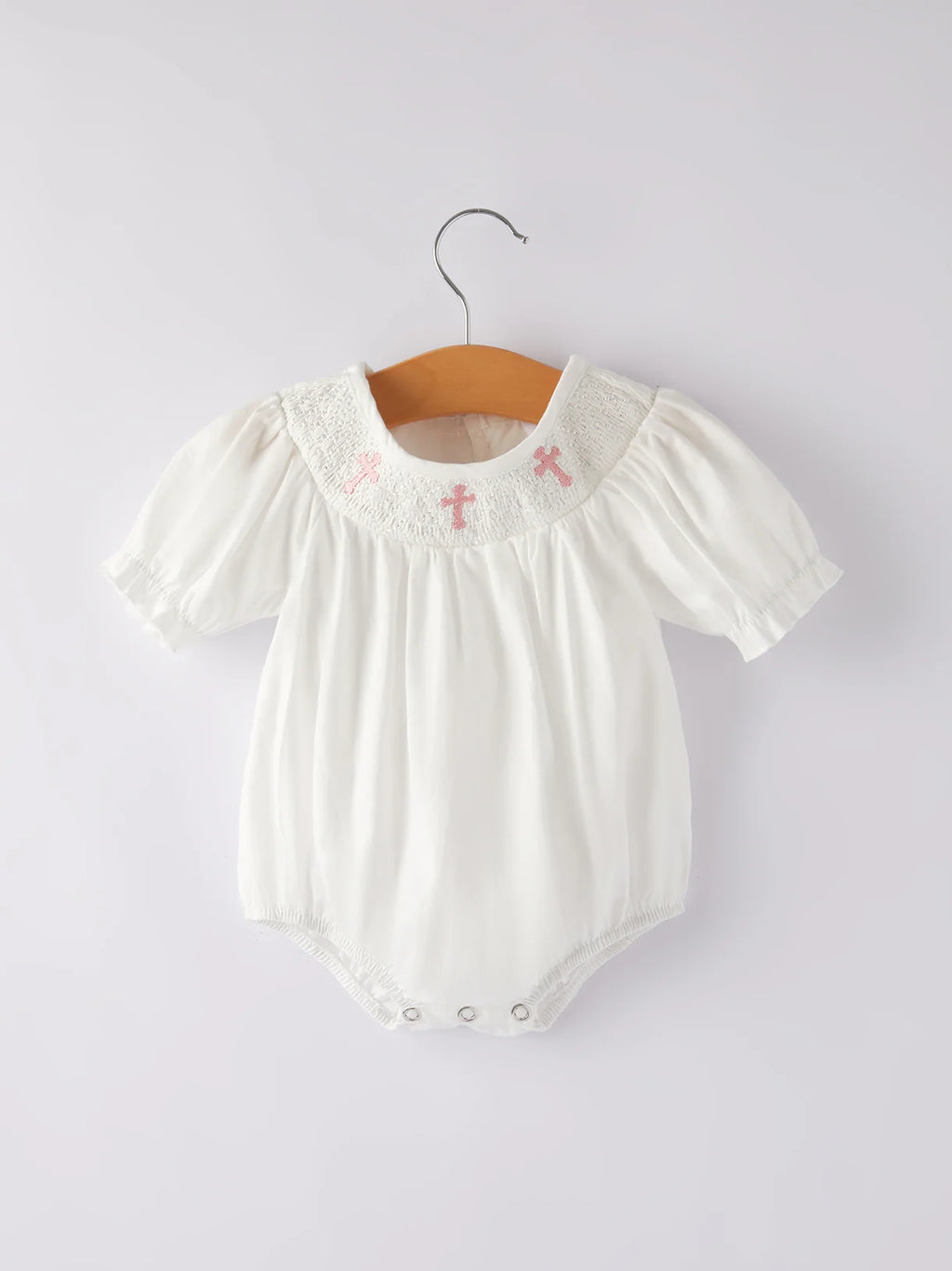 White Smocked Christening Romper