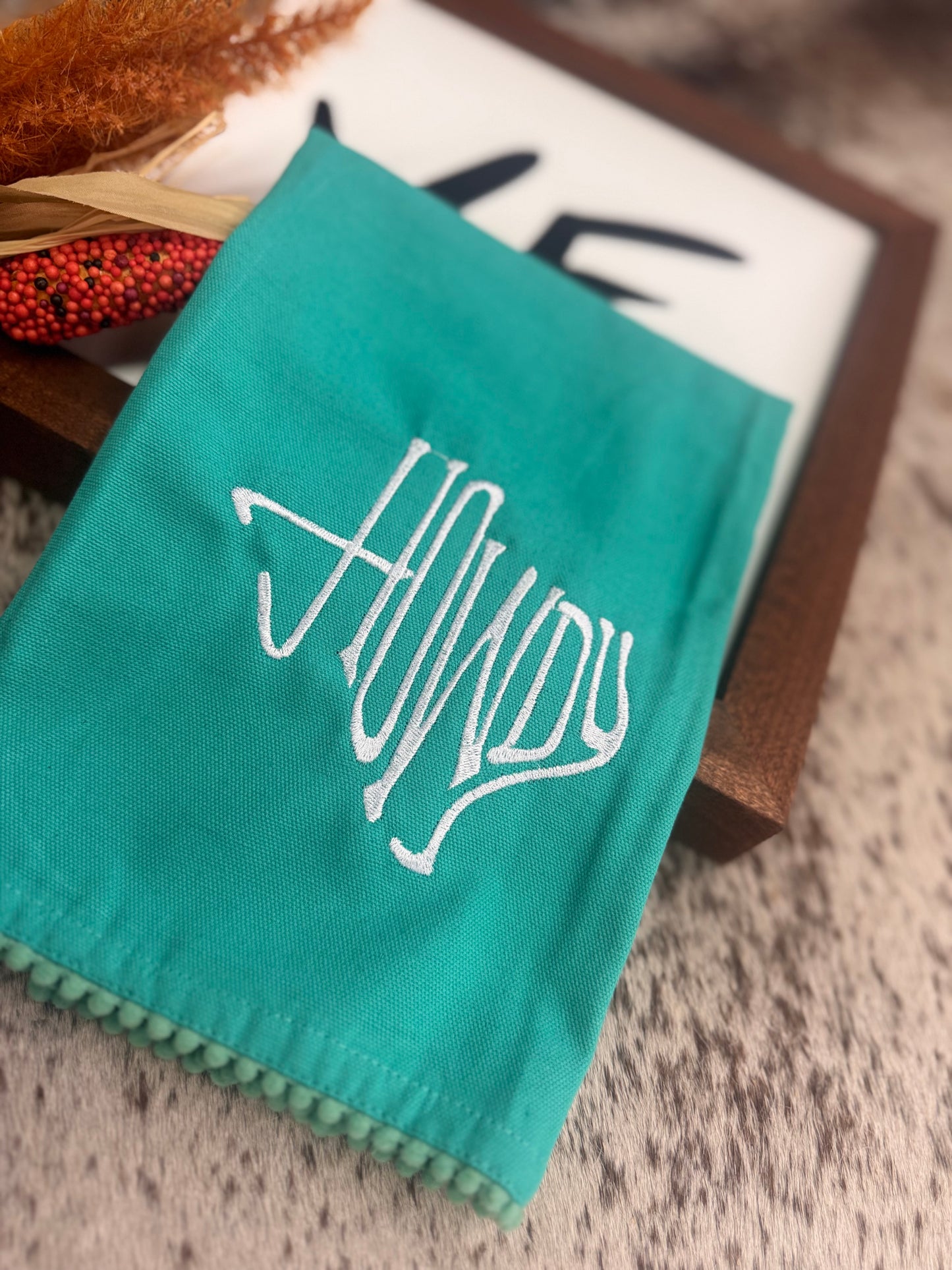 Turquoise Texas Howdy Tea Towel
