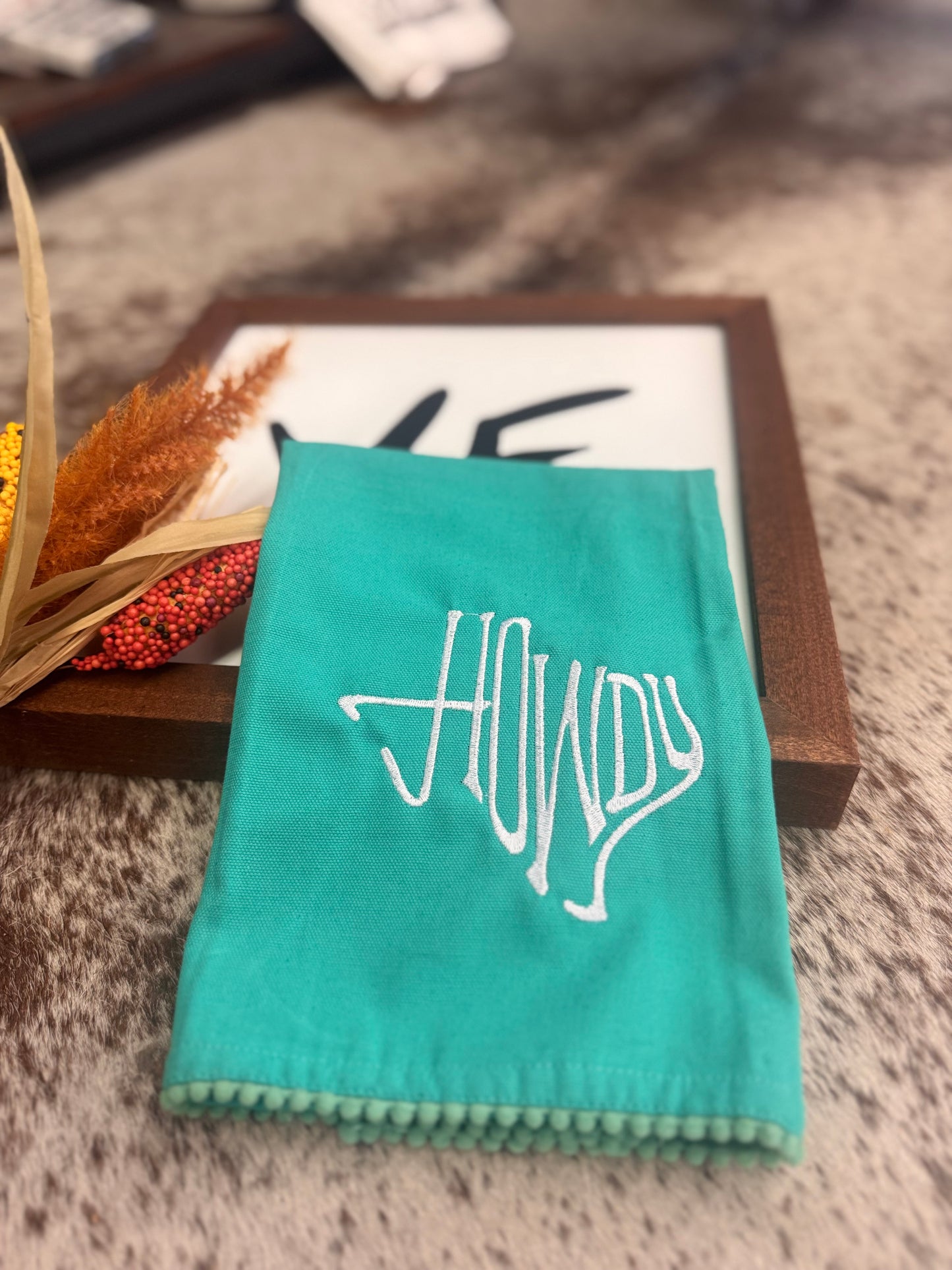 Turquoise Texas Howdy Tea Towel