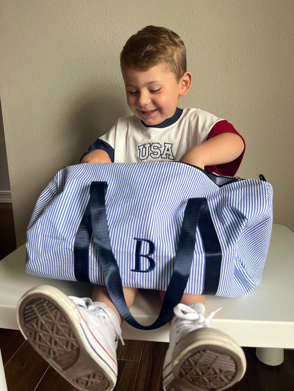 Seersucker Striped Duffle Bag
