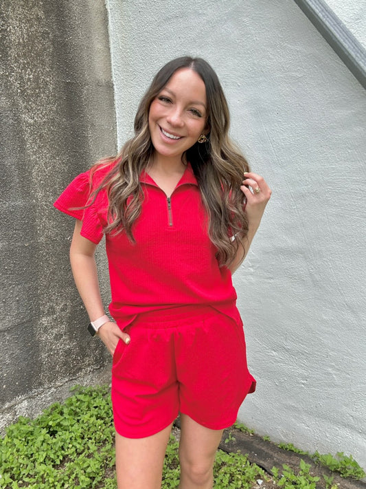 Red Knit Shorts