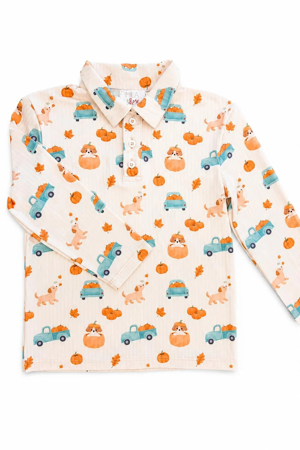 Boys Pumpkin Pup LS Polo
